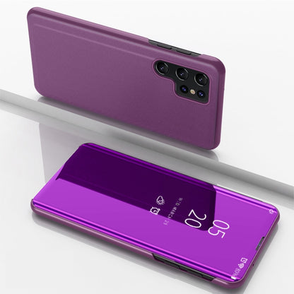 For Samsung Galaxy S22 Ultra 5G Plated Mirror Horizontal Flip Leather Case with Holder(Purple) - Samsung Accessories by buy2fix | Online Shopping UK | buy2fix