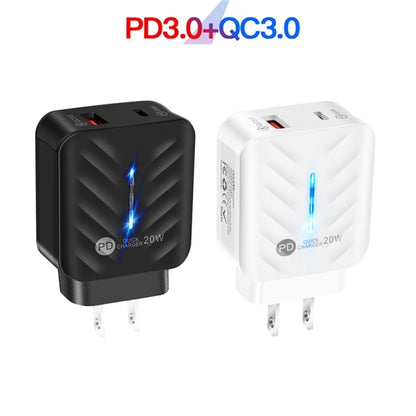 PD03 20W PD3.0 + QC3.0 USB Charger with USB to Micro USB Data Cable, US Plug(Black) - Mobile Accessories by buy2fix | Online Shopping UK | buy2fix