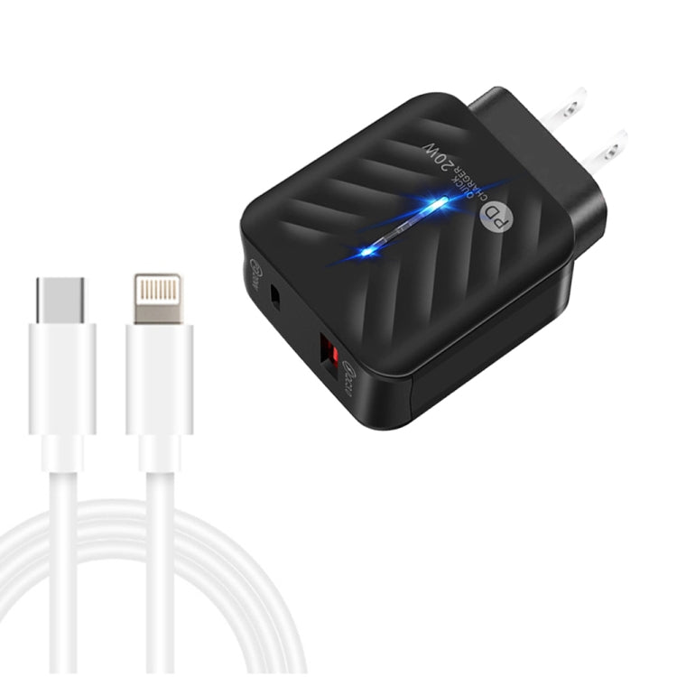 PD03 20W PD3.0 + QC3.0 USB Charger with Type-C to 8 Pin Data Cable, US Plug(Black) - Apple Accessories by buy2fix | Online Shopping UK | buy2fix