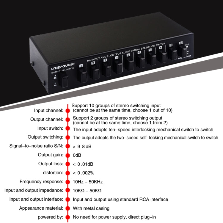 B059 10 In 2 Out / 2 In 10 Out 2-Way RCA Switch Audio Frequency Signal Select Shift Device Loudspeaker Box - Consumer Electronics by buy2fix | Online Shopping UK | buy2fix