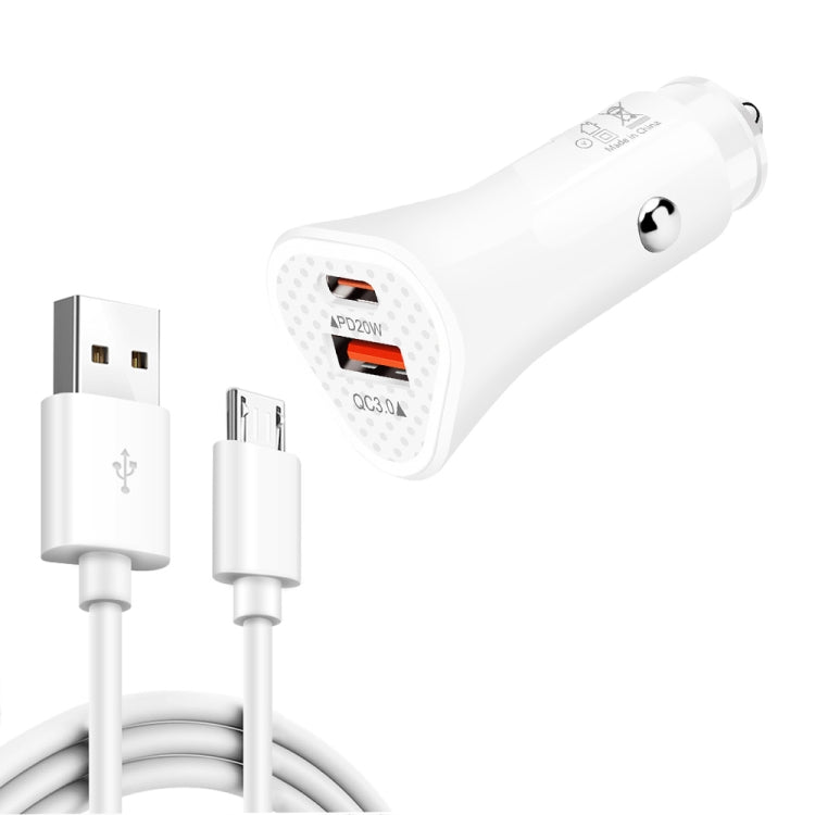 TE-P23 38W PD 20W USB-C / Type-C + QC3. 0 USB Triangle Car Charger + USB to Micro USB Data Cable, Length: 1m(White) - In Car by buy2fix | Online Shopping UK | buy2fix