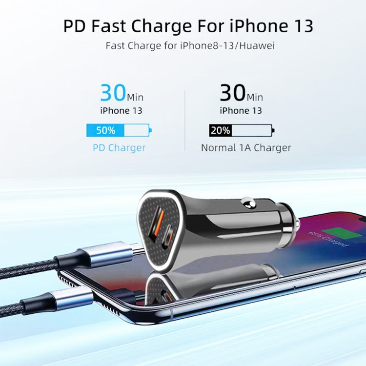 TE-P23 38W PD 20W USB-C / Type-C + QC3. 0 USB Triangle Car Charger + USB to Micro USB Data Cable, Length: 1m(Black) - In Car by buy2fix | Online Shopping UK | buy2fix