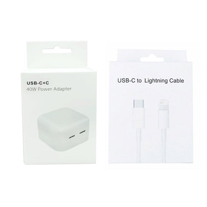 SDC-40W Dual PD USB-C / Type-C Ports Charger with 1m Type-C to 8 Pin Data Cable, EU Plug - Apple Accessories by buy2fix | Online Shopping UK | buy2fix