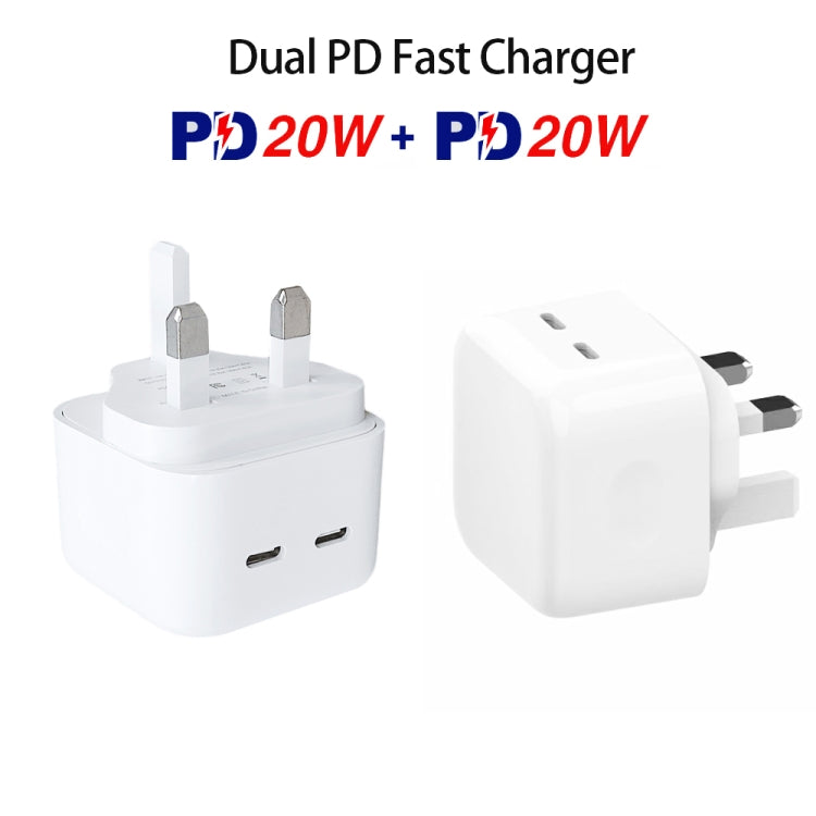 SDC-40W Dual PD USB-C / Type-C Ports Charger with 1m Type-C to 8 Pin Data Cable, UK Plug - USB Charger by buy2fix | Online Shopping UK | buy2fix