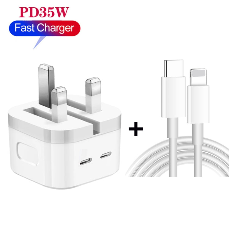 PD 35W Dual USB-C / Type-C Ports Charger with 1.5m Type-C to 8 Pin Data Cable, UK Plug - Apple Accessories by buy2fix | Online Shopping UK | buy2fix