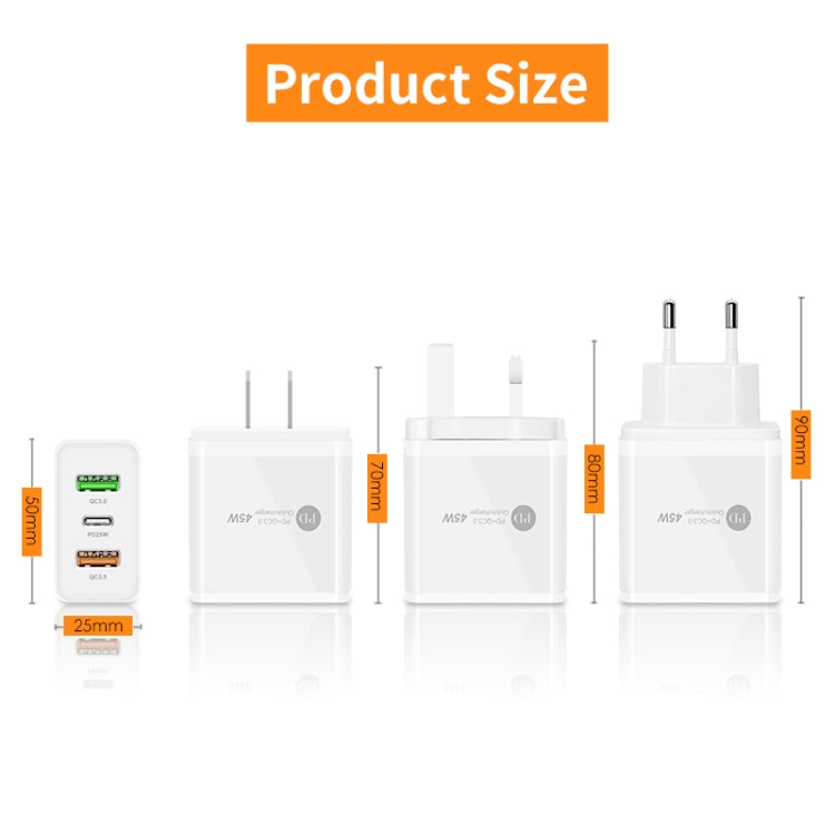 45W PD3.0 + 2 x QC3.0 USB Multi Port Charger with Type-C to 8 Pin Cable, EU Plug(White) - Apple Accessories by buy2fix | Online Shopping UK | buy2fix