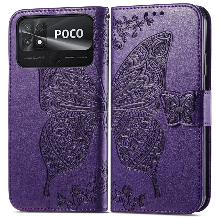 For Xiaomi Poco C40 Butterfly Love Flower Embossed Flip Leather Phone Case(Dark Purple) - Xiaomi Cases by buy2fix | Online Shopping UK | buy2fix