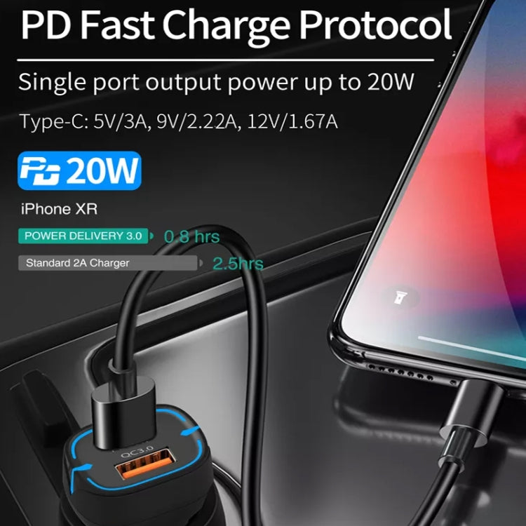 38W PD20W + QC3.0 USB Car Charger with USB to Micro USB Data Cable, Length: 1m(Black) - In Car by buy2fix | Online Shopping UK | buy2fix