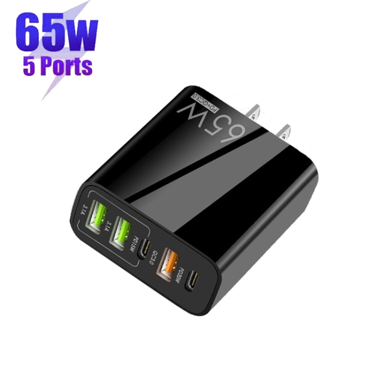 65W Dual PD Type-C + 3 x USB Multi Port Charger with 3A Type-C to 8 Pin Data Cable, US Plug(Black) - USB Charger by buy2fix | Online Shopping UK | buy2fix