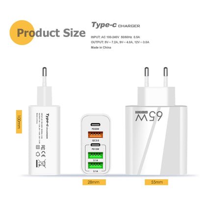 65W Dual PD Type-C + 3 x USB Multi Port Charger with 3A USB to 8 Pin Data Cable, EU Plug(White) - USB Charger by buy2fix | Online Shopping UK | buy2fix