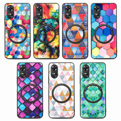 For OPPO A17 Colored Drawing Leather Back Cover Magsafe Phone Case(Rhombus) - OPPO Cases by buy2fix | Online Shopping UK | buy2fix