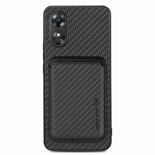 For OPPO A17 Pro Carbon Fiber Leather Card Magsafe Phone Case(Black) - OPPO Cases by buy2fix | Online Shopping UK | buy2fix