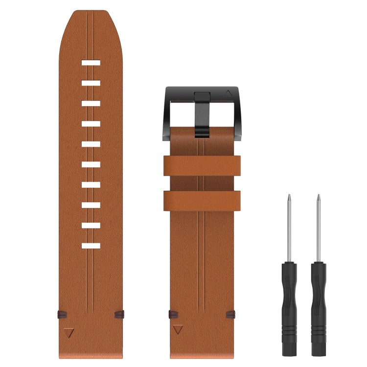 For Garmin Forerunner 955 22mm Leather Steel Buckle Watch Band(Brown) - Watch Bands by buy2fix | Online Shopping UK | buy2fix