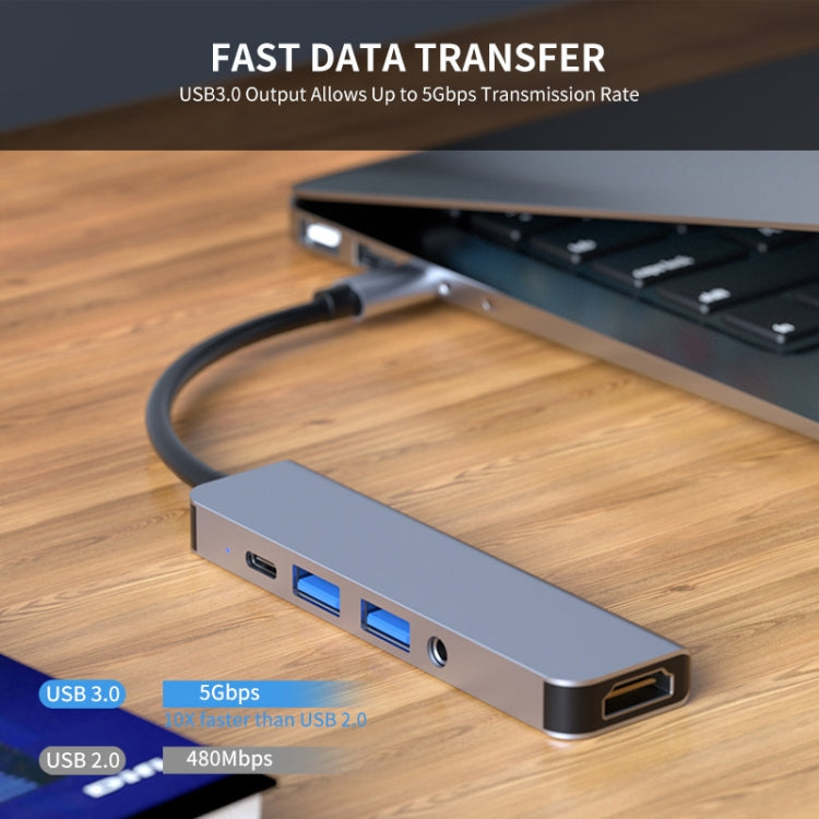 ENKAY Hat-Prince 5 in 1 Type-C Hub 4K HDMI Converter Docking Station 3.5mm Audio Jack Adapter - USB HUB by ENKAY | Online Shopping UK | buy2fix