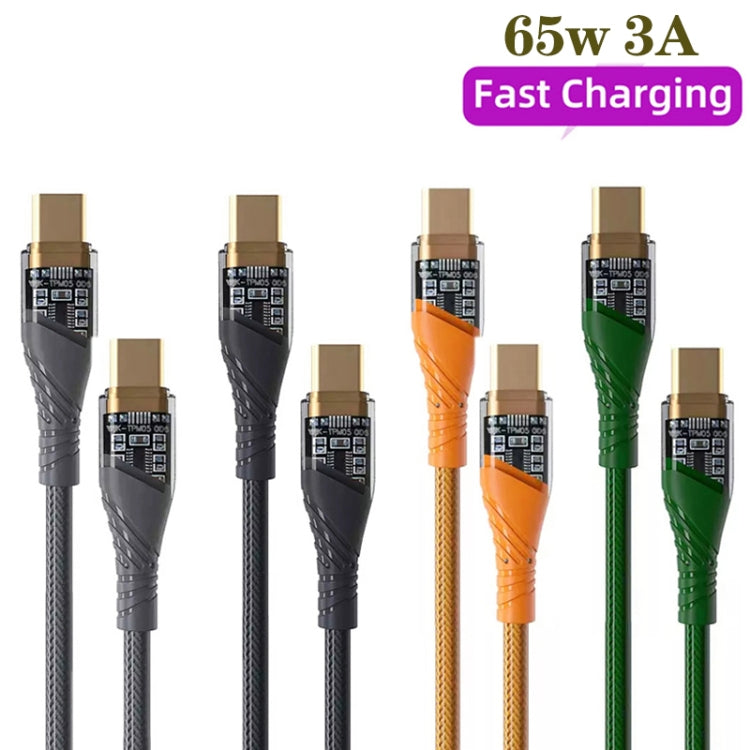 65W USB-C / Type-C to Type-C Transparent Fast Charging Data Cable, Length: 1m(Green) -  by buy2fix | Online Shopping UK | buy2fix