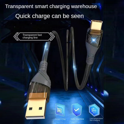 4A USB to Type-C Transparent Fast Charging Data Cable, Length: 1m(Black) -  by buy2fix | Online Shopping UK | buy2fix