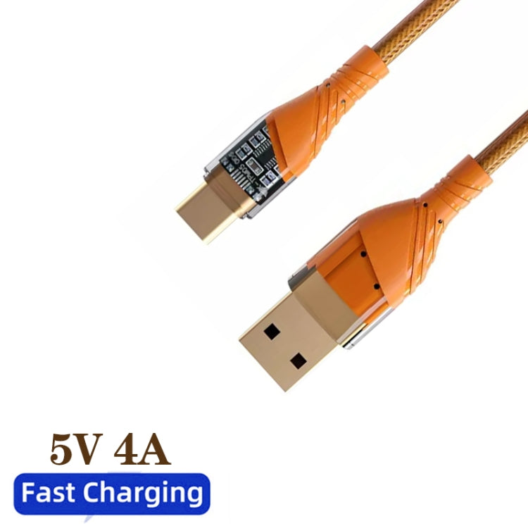 2pcs 4A USB to Type-C Transparent Fast Charging Data Cable, Length: 1m(Orange) -  by buy2fix | Online Shopping UK | buy2fix