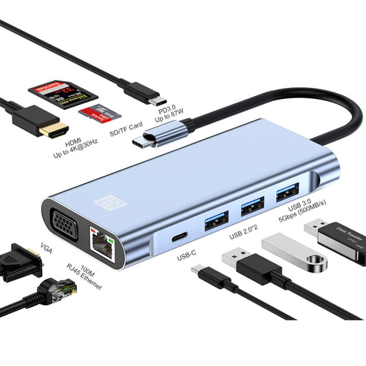 JUNSUNMAY 10 in 1 Type-C to 4K HDMI + VGA +RJ45 + 3.5mm Audio Docking Station Adapter PD Quick Charge Hub SD/TF Card Reader - Computer & Networking by JUNSUNMAY | Online Shopping UK | buy2fix