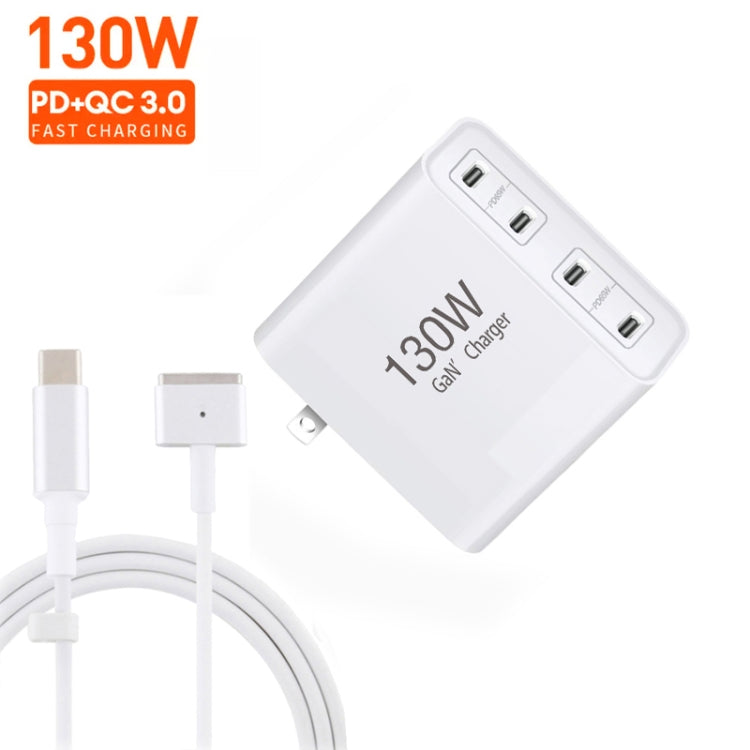 GaN 130W 4-Port USB-C PD65W / PD30W Multi Port Type-C Charger with  1.8m Type-C to MagSafe 2 / T Header Data Cable US Plug - Cable & Adapter by buy2fix | Online Shopping UK | buy2fix