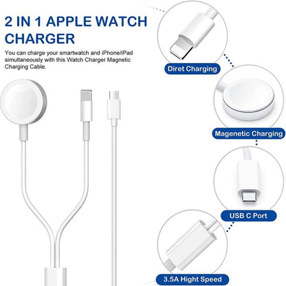 For Apple Watch Series & iPhone 2 in 1 USB Magnetic Charging Cable 1.2m - Charger / Holder by buy2fix | Online Shopping UK | buy2fix