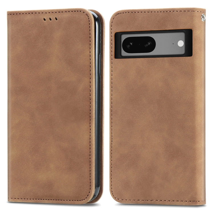 For Google Pixel 7A Retro Skin Feel Magnetic Flip Leather Phone Case(Brown) - Google Cases by buy2fix | Online Shopping UK | buy2fix