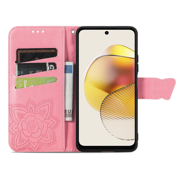 For Motorola Moto G73 Butterfly Love Flower Embossed Flip Leather Phone Case(Pink) - Motorola Cases by buy2fix | Online Shopping UK | buy2fix