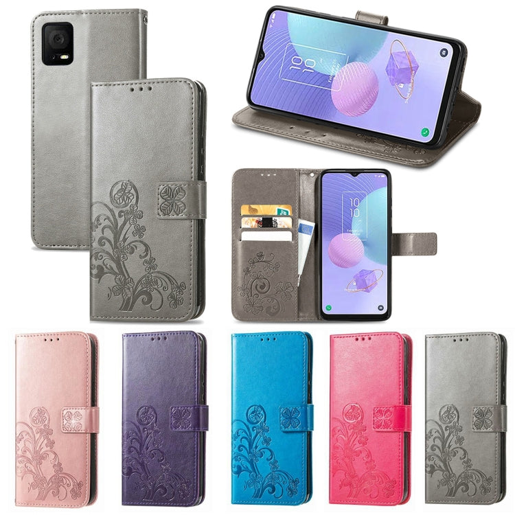 For TCL 405 Four-leaf Clasp Embossed Buckle Leather Phone Case(Rose) - More Brand by buy2fix | Online Shopping UK | buy2fix