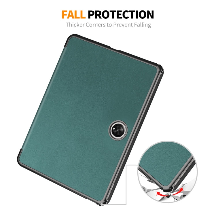 For OnePlus Pad / OPPO Pad 2 ENKAY Tri-fold Custer Texture Leather Stand Smart Case(Dark Green) - OPPO Cases by ENKAY | Online Shopping UK | buy2fix