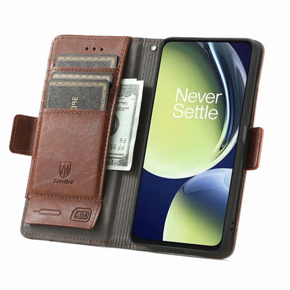 For OnePlus Nord CE 3 Lite CaseNeo Splicing Dual Magnetic Buckle Leather Phone Case(Brown) - OnePlus Cases by buy2fix | Online Shopping UK | buy2fix