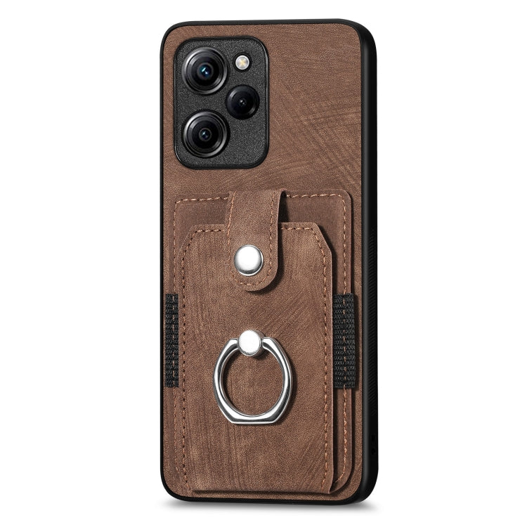 For Xiaomi Poco X5 Pro Retro Skin-feel Ring Card Wallet Phone Case(Brown) - Xiaomi Cases by buy2fix | Online Shopping UK | buy2fix