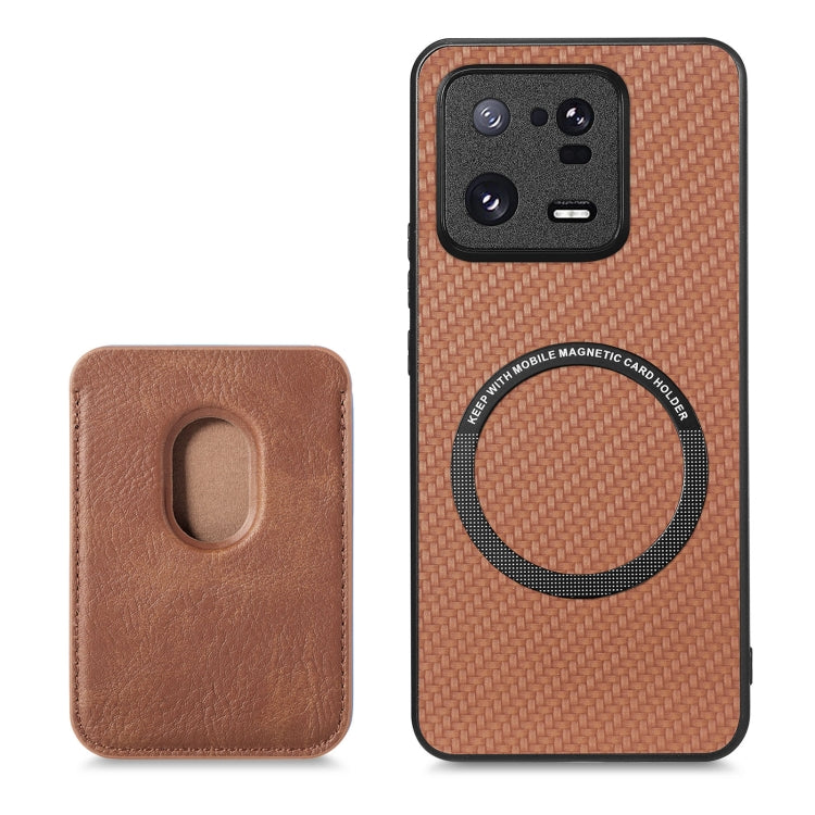 For Xiaomi 13 Pro Carbon Fiber Leather Card Magsafe Phone Case(Brown) - 13 Pro Cases by buy2fix | Online Shopping UK | buy2fix