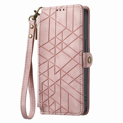 For iPhone 13 Pro Geometric Zipper Wallet Side Buckle Leather Phone Case(Pink) - iPhone 13 Pro Cases by buy2fix | Online Shopping UK | buy2fix