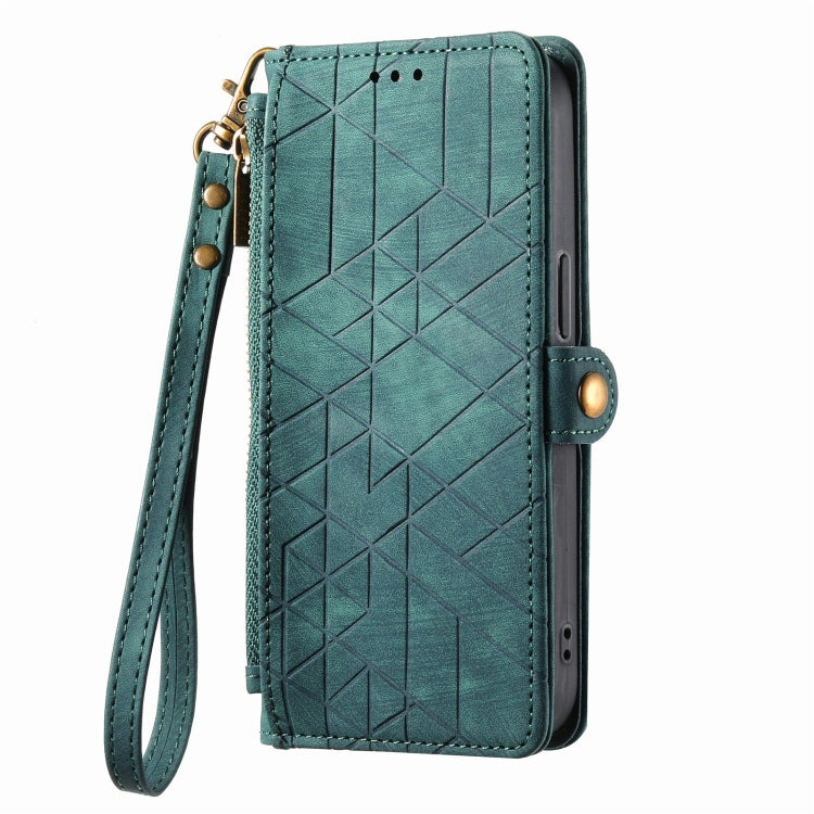 For iPhone 7 Plus / 8 Plus Geometric Zipper Wallet Side Buckle Leather Phone Case(Green) - More iPhone Cases by buy2fix | Online Shopping UK | buy2fix