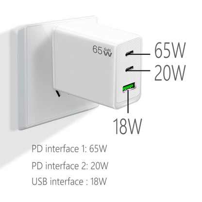 GaN PD65W Type-C x 2 + USB3.0 Charger with Type-C to Type-C Data Cable ,US Plug(White) - USB Charger by buy2fix | Online Shopping UK | buy2fix