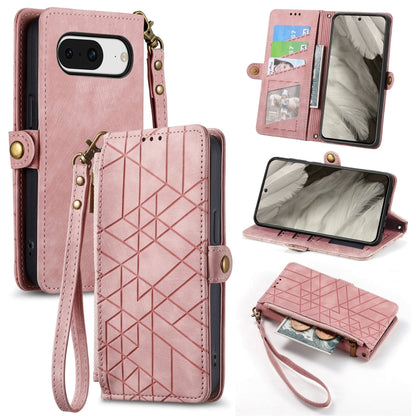 For Google Pixel 8 Pro Geometric Zipper Wallet Side Buckle Leather Phone Case(Pink) - Google Cases by buy2fix | Online Shopping UK | buy2fix