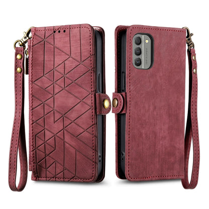 For Nokia X30 5G Geometric Zipper Wallet Side Buckle Leather Phone Case(Red) - Nokia Cases by buy2fix | Online Shopping UK | buy2fix