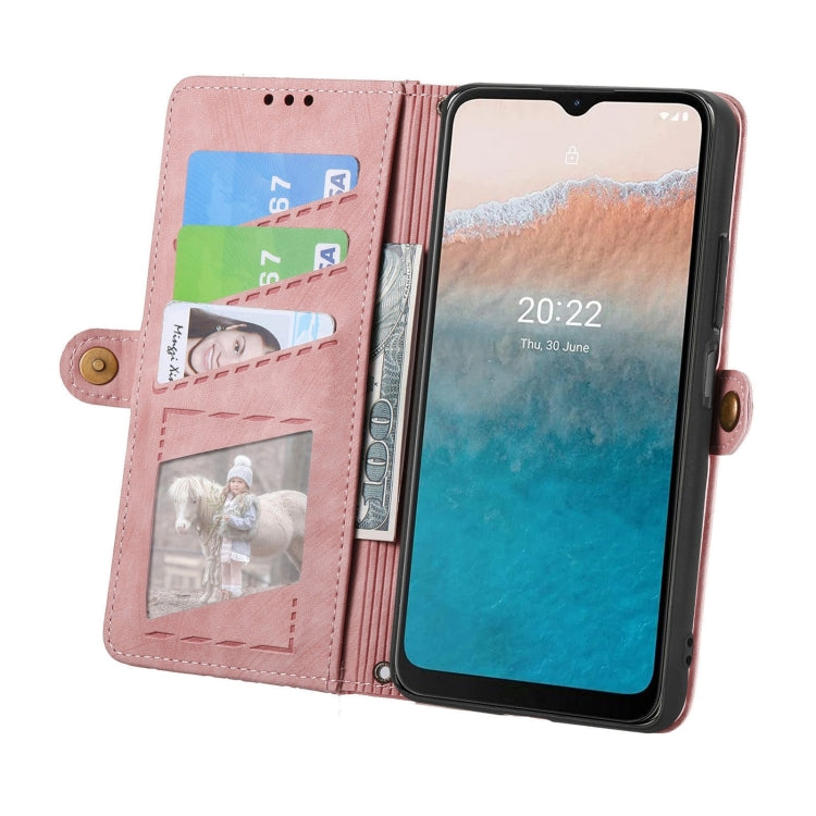 For Nokia C21 Plus Geometric Zipper Wallet Side Buckle Leather Phone Case(Pink) - Nokia Cases by buy2fix | Online Shopping UK | buy2fix