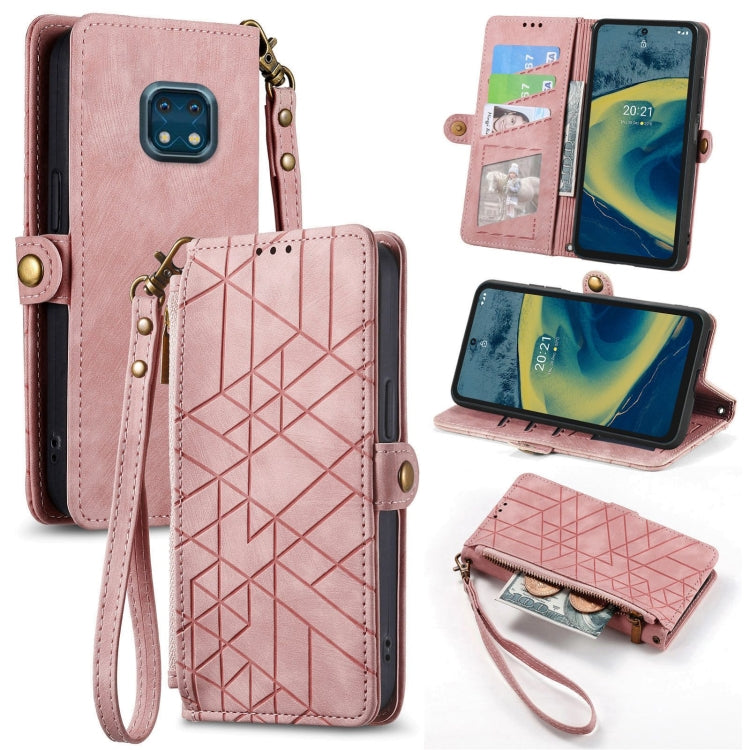 For Nokia XR20 Geometric Zipper Wallet Side Buckle Leather Phone Case(Pink) - Nokia Cases by buy2fix | Online Shopping UK | buy2fix