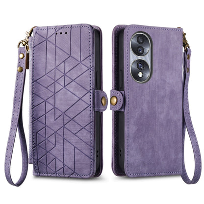 For Honor Magic5 Pro Geometric Zipper Wallet Side Buckle Leather Phone Case(Purple) - Honor Cases by buy2fix | Online Shopping UK | buy2fix