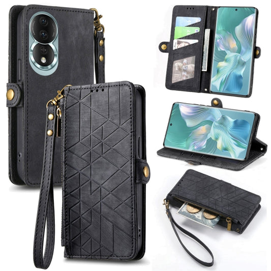 For Honor 80 Geometric Zipper Wallet Side Buckle Leather Phone Case(Black) - Honor Cases by buy2fix | Online Shopping UK | buy2fix