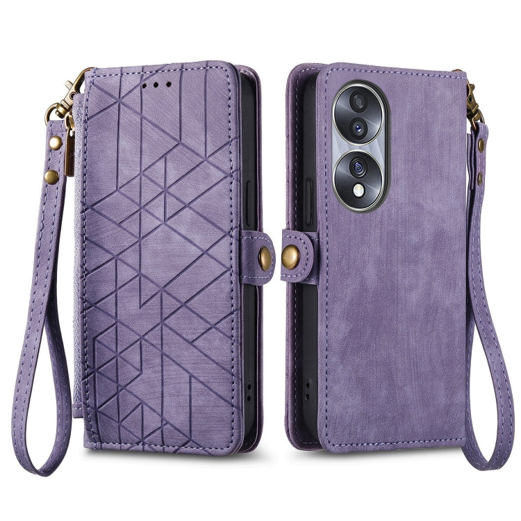 For Honor Play6T Geometric Zipper Wallet Side Buckle Leather Phone Case(Purple) - Honor Cases by buy2fix | Online Shopping UK | buy2fix
