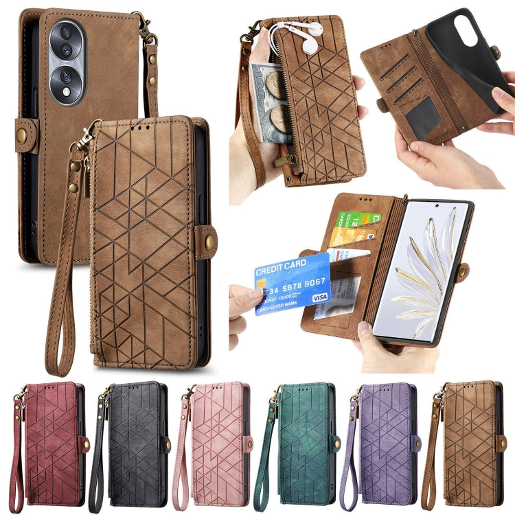 For Honor 50 Geometric Zipper Wallet Side Buckle Leather Phone Case(Brown) - Honor Cases by buy2fix | Online Shopping UK | buy2fix