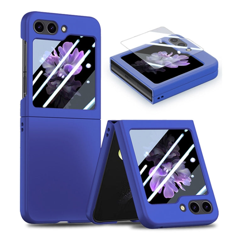 For Samsung Galaxy Z Flip5 JUNSUNMAY Smoothly PC + 9H Tempered Glass Protector Folding Phone Case(Navy Blue) - Galaxy Z Flip5 Cases by JUNSUNMAY | Online Shopping UK | buy2fix