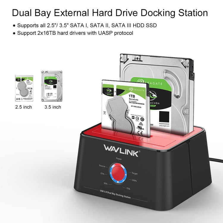 Wavlink ST334U SSD Dual Bay External Hard Drive Docking Station USB 3.0 to SATA I/II/III(UK Plug) - External Hard Drives by WAVLINK | Online Shopping UK | buy2fix