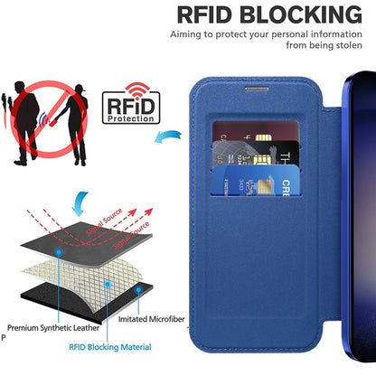 For Samsung Galaxy S24 5G Shield Magsafe RFID Anti-theft Rhombus Leather Phone Case(Dark Blue) - Galaxy S24 5G Cases by buy2fix | Online Shopping UK | buy2fix