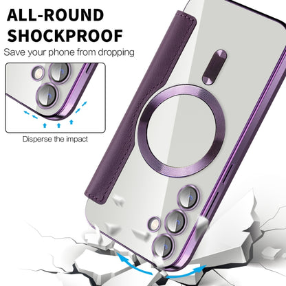 For Samsung Galaxy S23 FE 5G Shield Magsafe RFID Anti-theft Rhombus Leather Phone Case(Purple) - Galaxy S23 FE 5G Cases by buy2fix | Online Shopping UK | buy2fix