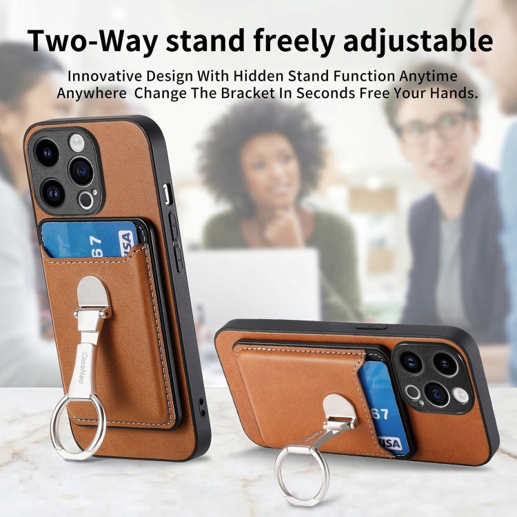 For iPhone 15 Pro Max Skin Feel Ring Holder Wallet Magnetic Phone Case(Brown) - iPhone 15 Pro Max Cases by buy2fix | Online Shopping UK | buy2fix