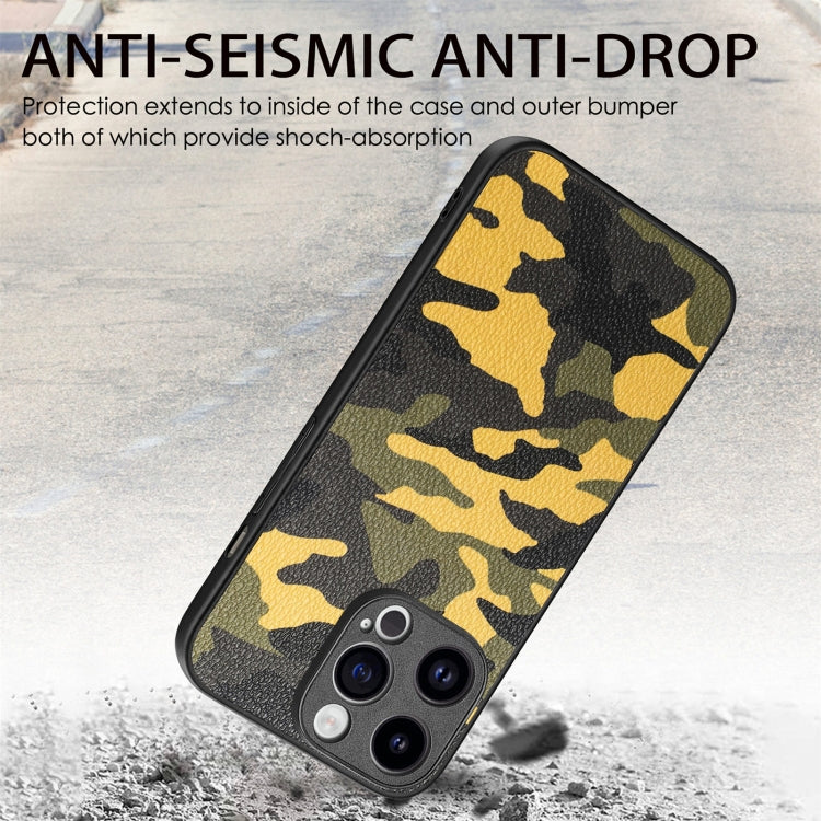 For iPhone 15 Pro Max Retro Camouflage Leather Back Phone Case(Yellow) - iPhone 15 Pro Max Cases by buy2fix | Online Shopping UK | buy2fix