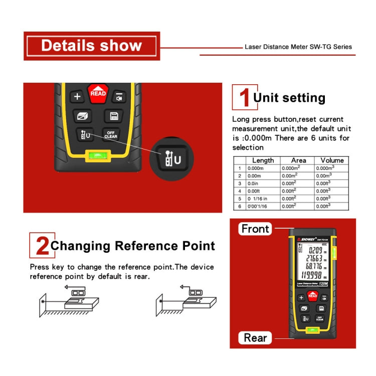 SNDWAY Double Horizontal bubble Rangefinder Laser Distance Meter Range Hand Tool Device SW- TG100 - Consumer Electronics by SNDWAY | Online Shopping UK | buy2fix