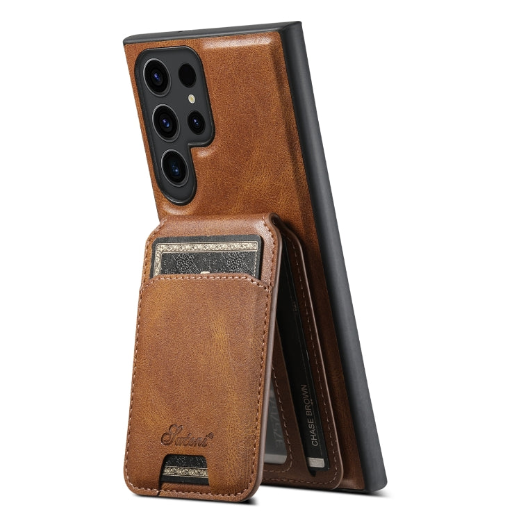 For Samsung Galaxy S22 Ultra 5G Suteni H15 MagSafe Oil Eax Leather Detachable Wallet Back Phone Case(Brown) - Galaxy S22 Ultra 5G Cases by Suteni | Online Shopping UK | buy2fix